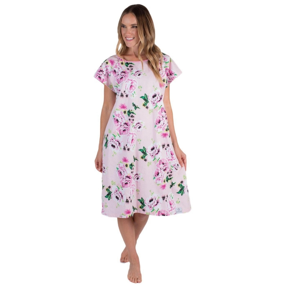 Gownies Pink Floral Hospital Breastfeeding Gown